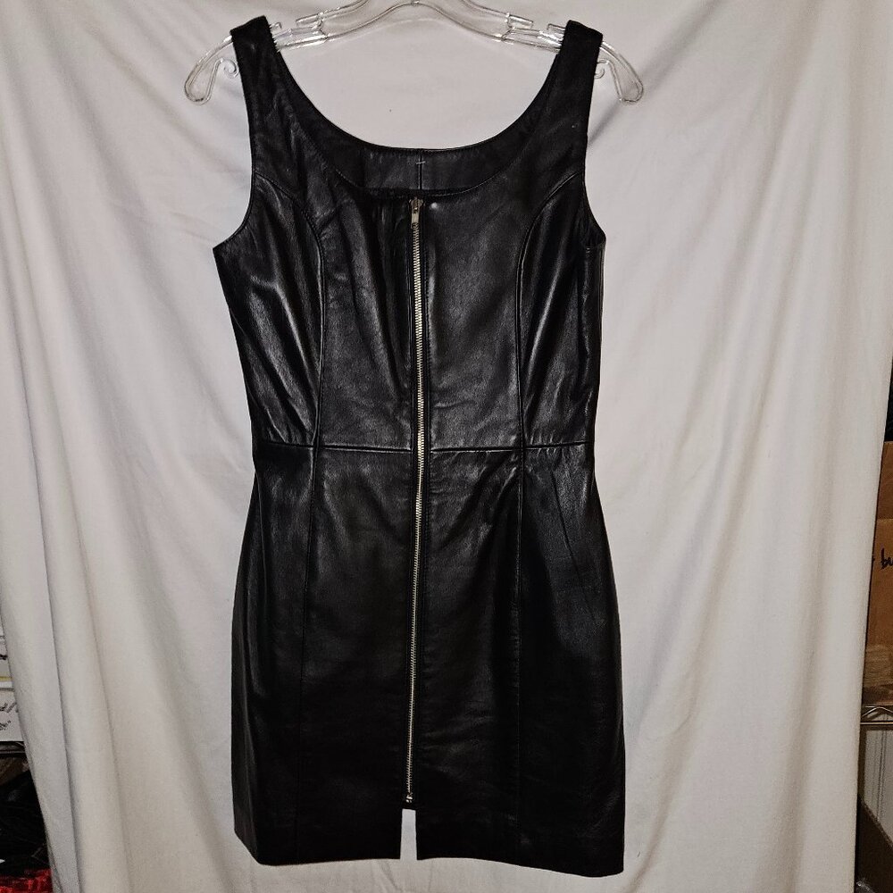 SALE s/XS NWT Custom Handmade Front Zip Soft Black Leather Dress